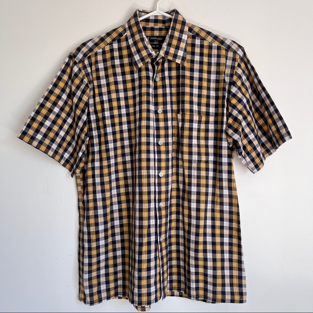Sergio Louis short sleeved checkered shirt for men, 16-16.5, made in Italy